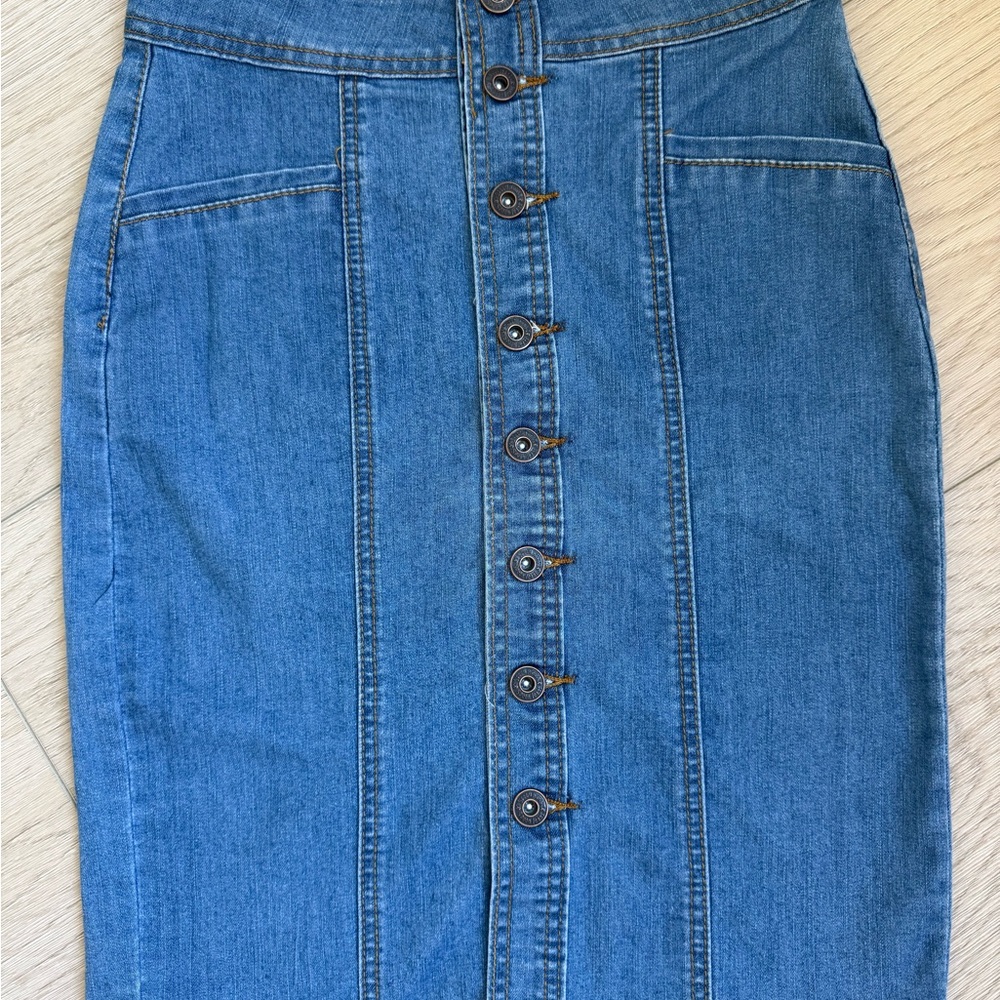 Blue Denim Button Down Front Skirt